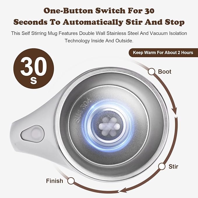 ✅Best Gift Pick 一Stainless steel self-stirring mug with a rechargeable design. Uses magnetic stirring technology to automatically mix drinks anytime, anywhere.