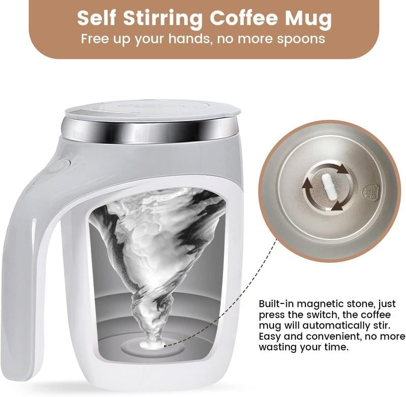✅Best Gift Pick 一Stainless steel self-stirring mug with a rechargeable design. Uses magnetic stirring technology to automatically mix drinks anytime, anywhere.