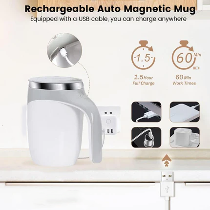 ✅Best Gift Pick 一Stainless steel self-stirring mug with a rechargeable design. Uses magnetic stirring technology to automatically mix drinks anytime, anywhere.