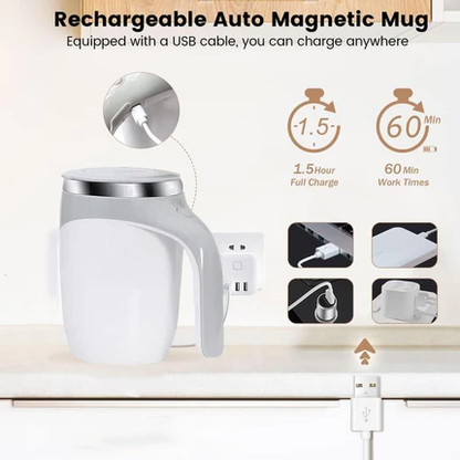 ✅Best Gift Pick 一Stainless steel self-stirring mug with a rechargeable design. Uses magnetic stirring technology to automatically mix drinks anytime, anywhere.