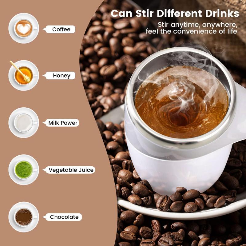 ✅Best Gift Pick 一Stainless steel self-stirring mug with a rechargeable design. Uses magnetic stirring technology to automatically mix drinks anytime, anywhere.