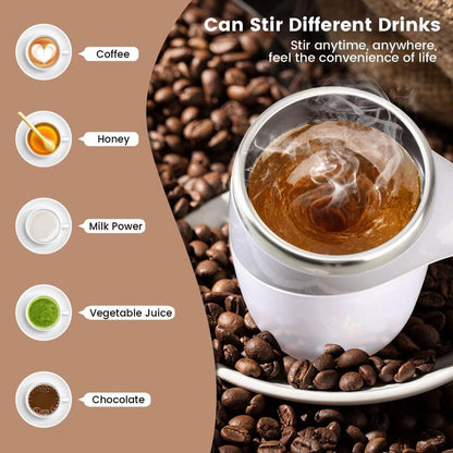 ✅Best Gift Pick 一Stainless steel self-stirring mug with a rechargeable design. Uses magnetic stirring technology to automatically mix drinks anytime, anywhere.