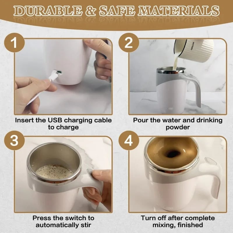 ✅Best Gift Pick 一Stainless steel self-stirring mug with a rechargeable design. Uses magnetic stirring technology to automatically mix drinks anytime, anywhere.