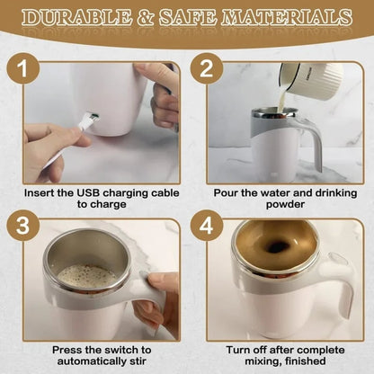 ✅Best Gift Pick 一Stainless steel self-stirring mug with a rechargeable design. Uses magnetic stirring technology to automatically mix drinks anytime, anywhere.