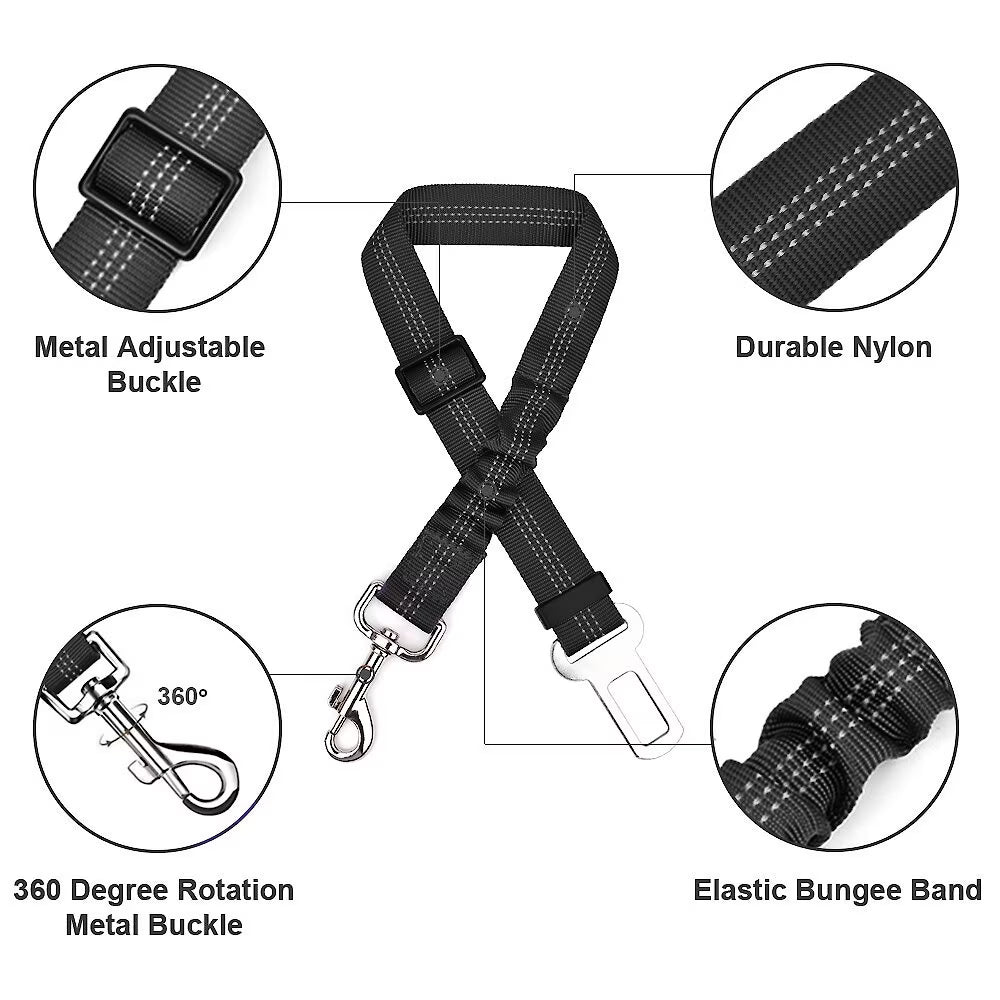 UP|Dlesmy®Dog Seat Belts Headrest Restraint Puppy Safety Adjustable Dog Car Seatbelts and Strong Leash Leads Accessories for Dogs Cats Pets Black